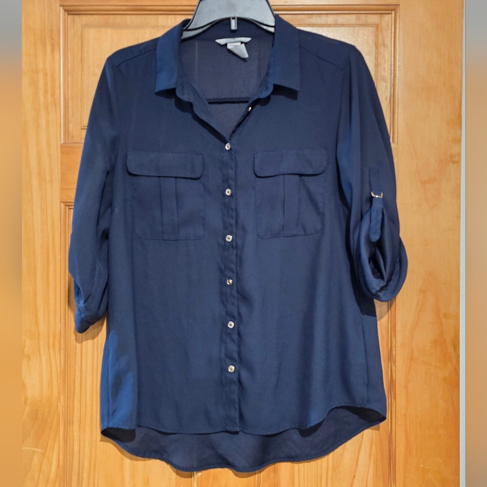 Women's H&M Navy Sheer Blouse